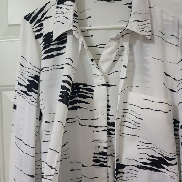 Alfani Womens Black & White Abstract Print Button-Up Blouse M - Picture 5 of 13